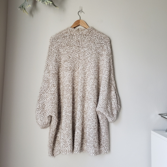 Beige-Taupe Fuzzy Knit Open Front Draped Cocoon Cardigan - Picture 5 of 15